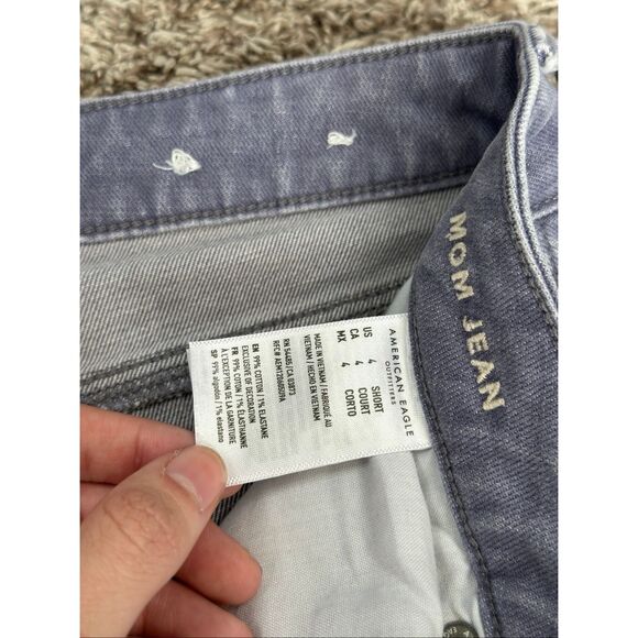 American Eagle Stretch Mom Jean Gray Purple Wash Denim High Waisted Size 4 Short - Picture 5 of 13